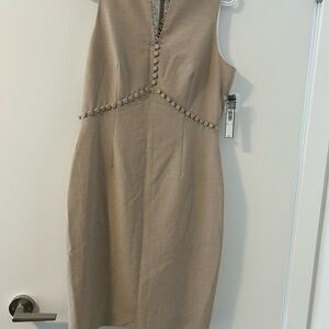 Tahari ASL Taupe Sleeveless Sheath Dress with Button Trim
